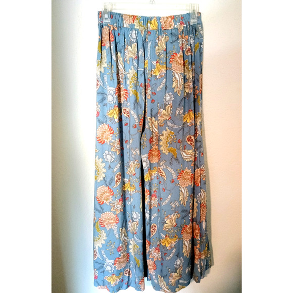 Petal & Pup Blue Floral Paisley Print Wide Leg Flowy Pull-On Cropped Pants Sz S - Picture 3 of 5
